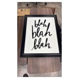 Wall Art Print Blah Blah Blah White on Black Frame by NaxArt, 21x27 (cursive writing) - Retail: $0