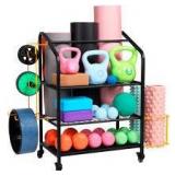 Vimexciter Dumbbell Rack, Training Equipment Storage Cart with Hooks and Wheels for Yoga Brick, Mat, Block, Roller, Dumbbell, Weight, Kettlebell, Resistance Band and More for Home Gym Workout - Retail