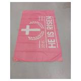 He Is Risen Religious Banner Pink Easter Cross Design 3 x 5 - Retail: $24