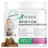 Balanced Breed L-Lysine Cat Immune Support Respiratory Sneezing Omega 3 Skin Vitamin - 60 Soft Chews - Retail: $25