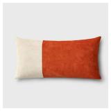 Oversized Colorblock Pieced Suede Lumbar Throw Pillow Orange/Neutral - Thresholdâ¢: Soft Faux-Suede, Removable Cover, Indoor Use - Retail: $25