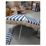 Vintage Style Beach Umbrella with Fringe - Retail: $89