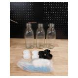 Clear Glass Milk Bottles with Lids Set - Retail: $18