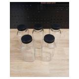 Set of 5 Clear Glass Storage Jars with Black Lids - Retail: $15