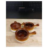Brown and White Ceramic French Onion Soup Bowls with Handles - Retail: $24