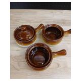 Brown and White Ceramic French Onion Soup Bowls with Handles - Retail: $24