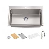 Kohler Provo 33" Dual Mount Single-bowl Workstation Kitchen Sink Kit, Stainless Steel - Retail: $429.99