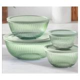 8-piece Pyrex set green glass mixing bowls with lids