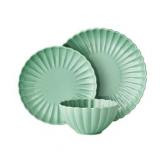 The Pioneer Woman Colette Scallop Green 12-Piece Stoneware Dinnerware Set