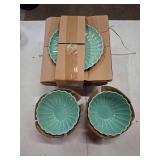 The Pioneer Woman Colette Scallop Green 12-Piece Stoneware Dinnerware Set