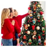 APPEARS NEW - Qunclay 36 Pcs Christmas Nutcracker Ornaments Wood Hanging Miniature Nutcrackers Figures Traditional Holiday Crackers Christmas Tree Ornament for Xmas Holiday Party Decoration