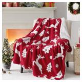 FACTORY SEALED - Bedsure Christmas Throw Blanket for Couch - Christmas Decorations Gifts for Women, Warm Sherpa Deer Throw Blanket, Red 50x60"