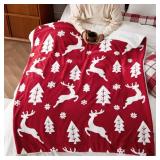 FACTORY SEALED - Bedsure Christmas Throw Blanket for Couch - Christmas Decorations Gifts for Women, Warm Sherpa Deer Throw Blanket, Red 50x60"