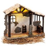 APPEARS NEW - Fovths 14 Inch Decorated Nativity Stable Lighted Tabletop Ornaments with LED Lights for Christmas