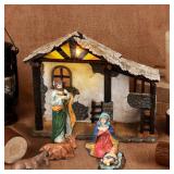 APPEARS NEW - Fovths 14 Inch Decorated Nativity Stable Lighted Tabletop Ornaments with LED Lights for Christmas