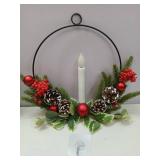 APPEARS NEW - 2Pack Christmas Wreaths for Front Door with Lights & Flickering LED Taper Candles & Remote, 16