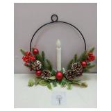 APPEARS NEW - 2Pack Christmas Wreaths for Front Door with Lights & Flickering LED Taper Candles & Remote, 16