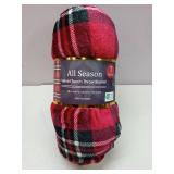APPEARS NEW - All Season Velvet Touch Throw Blanket 50 x 60 Inches, Plaid Red/Grey Blanket for Bed, Couch, Car