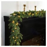 APPEARS NEW - HOHOTIME 9ft Christmas Norfolk Garland with Lights, Artificial Prelit Green Pine Garland for Mantle Xmas Decor, Christmas Decorations for Stairs Railing Fireplace Window Indoor Outdoor