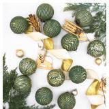 APPEARS NEW - Jondciv 12PCS Rustic Green Christmas Ball Ornaments, 3.15 Vintage Farmhouse Hanging Ornaments for Christmas Trees, Parties, Weddings and Home Decor