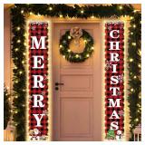 APPEARS NEW - 71 x 12 Inches Merry Christmas Lighted Banner for Doorway Porch Yard, Festive Xmas Holiday Theme Decor Outdoor Indoor Front Door Wall Welcome Hanging LED Banner Door Sign Decorations Par
