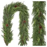 APPEARS NEW - 1 Pack 6FT Real Touch Christmas Garland with Pine Cone Artificial Realistic Faux Green Cedar Pine Garland,Thick and Lush, Lifelike Cedar Garland for Fireplace Indoor Outdoor Holiday Part