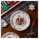Bico Santa On The Way Scalloped Salad Plates Set of 4, 8.75 Inch Ceramic Dessert Plates for Salad, Appetizer, Side Dishes, Microwave and Dishwasher Safe, Gift for Housewarming and Christmas. (One has 