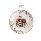 Bico Santa On The Way Scalloped Salad Plates Set of 4, 8.75 Inch Ceramic Dessert Plates for Salad, Appetizer, Side Dishes, Microwave and Dishwasher Safe, Gift for Housewarming and Christmas. (One has 