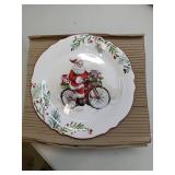 Bico Santa On The Way Scalloped Salad Plates Set of 4, 8.75 Inch Ceramic Dessert Plates for Salad, Appetizer, Side Dishes, Microwave and Dishwasher Safe, Gift for Housewarming and Christmas. (One has 