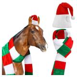 Paterr 2 Pcs Christmas Horse Accessory - Include Scarf & Hat for Xmas Horse Costume (Red, White, Green, Elegant)