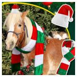 Paterr 2 Pcs Christmas Horse Accessory - Include Scarf & Hat for Xmas Horse Costume (Red, White, Green, Elegant)