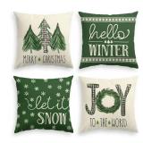 APPEARS NEW - Christmas Throw Pillow Covers Merry Christmas Tree Motto Green Pillow Cover Cushion Cover Sofa Decoration Pillowcase (inside dimension:16x16") designs may vary