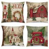 FACTORY SEALED - Hlonon Christmas Decorations Christmas Pillow Covers 18 x 18 Inches Set of 4 - Xmas Series Cushion Pillow Cover Custom Zippered Square Pillowcase
