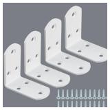 Alise 4Pcs Stainless Steel L Brackets for Shelves White, Small Floating Shelf Brackets, 90 Degree Right Angle Bracket, Heavy Duty Metal L Bracket Corner Brackets for Wood Furniture (2.56X2.56 in)