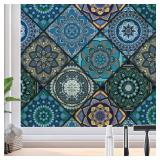 DKTIE Bathroom Window Privacy Film Decorative Films, Get Privacy While Still Letting Light Into Room, Included Tools Easy to Install, Static Cling Renter Frendly (B110-Blue, 17.7\" x 78.7\")