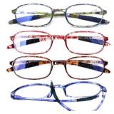 AQWANO 4 Pack Computer Reading Glasses Blue Light Blocking Lightweight TR90 Flexible Frame UV Protection Readers for Women Men (4 Pack, 4.00)