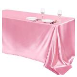 TURSTIN 1 Pack Pink Satin Tablecloth 102 x 58 Inch Overlay Satin Table Cover Rectangle Bright Silk Tablecloth Smooth Fabric Table Decoration for Wedding Banquet Party Events