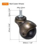 uxcell 2 Inch Ball Caster Wheels, 4pcs Threaded Stem Caster 360 Degree Rotatable Caster Wheels for Furniture, Bronze Tone
