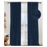 100% Blackout Shield Linen Blackout Curtains for Bedroom 84 Inches Long, Back Tab/Rod Pocket Living Room Drapes, Thermal Insulated Blackout Curtains 2 Panels Set, 50\" W x 84\" L, Midnight Blue