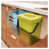 stonespace Small Kitchen Trash Can with Lid, Compost Bin Indoor Kitchen Sealed, Under Sink Trash Can, 5 L/1.3 Gallon Plastic Trash Bin, Green
