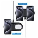 Wireless Charging Pad, 30W Dual Wireless Charging Pad Compatible with iPhone 15 14 13 12 XR,Galaxy S24 S23 S22 S10,Google Pixel 8 7 6,for AirPods Pro 3 2,Galaxy Buds and More.(Adapter Included)