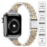 QUNDAXI Gold Apple Watch Band Compatible with Apple Watch 41mm 45mm 42mm 44mm 40mm 38mm Metal stainless steel Watchband suitable for iWatch 9/8/7/6/5/4/3/2/1/SE series Women Luxury strap (38mm 40mm