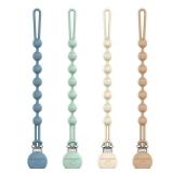 Cuddle Campus Silicone Pacifier Clip Holder with One Piece Design, Pack of 4 Soft Flexible Binky Clips with Texture Set 1(6M+)