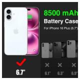 GIN FOXI Battery Case for iPhone 16 Plus, Fast Charging Case Charger 8500mAh Ultra-Slim Lightweight 15W Battery Pack Rechargeable Anti-Fall TPU Juice Box for iPhone 16 Plus Charging Case(6.7\") Black