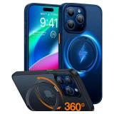 TORRAS Upgraded 360 Rotatable Magnetic Ring for iPhone 15 Pro Max Case, Fit for MagSafe with Stand Ring Holder, 16FT Mil-Grade Shockproof Translucent for iPhone 15 Pro Max Phone Case Ostand, Blue