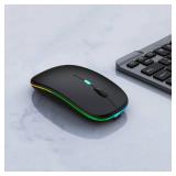 WREANU Wireless Bluetooth Mouse Rechargeable Laptop Mice with LED Lights Silent Slim Use(BT5.2 and 2.4G Portable USB Receiver)Dual Mode Computer Mouse for Laptop/iPad/Tablet/Apple/Computer/Mac(Black)