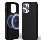 MOFT Designed for iPhone 14 Pro Max Case, MOVAS Vegan Leather Soft & Smooth & Anti-Scratch Protective Phone Case, Compatible with MagSafe, Fine Fiber Lining, Lifted Camera Ring, Jet Black