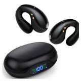 Nsiucion Open Ear Clip-On Earbuds, Wireless Bluetooth Headphones, Comfortable Wear Nice Secure Fit Earphones, Long Playtime, Digital Display Charging Case, Born for Sports (Black)