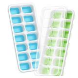 ChefAide Ice Cube Tray with Lid, 2 Packs 28 Cubes Durable Stackable Ice Cube Trays for Freezer with Removable Lids, Easy-Release Plastic & Silicone Ice Tray for Cocktail, Coffee