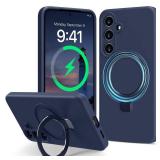 Vanxiliiy for Galaxy S25 Case with Stand, Slim Liquid Silicone Phone Cases for Samsung Galaxy S25 Compatible with MagSafe, Full Camera Protection Magnetic Kickstand Case for Samsung S25, Dark Blue